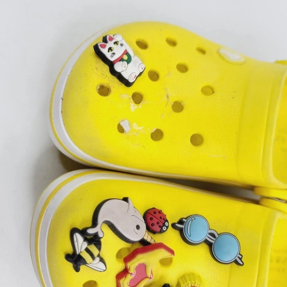 Crocs Girl's Yellow Meow Studs Adjustable‎ Slip-On Casual Clogs Size 13